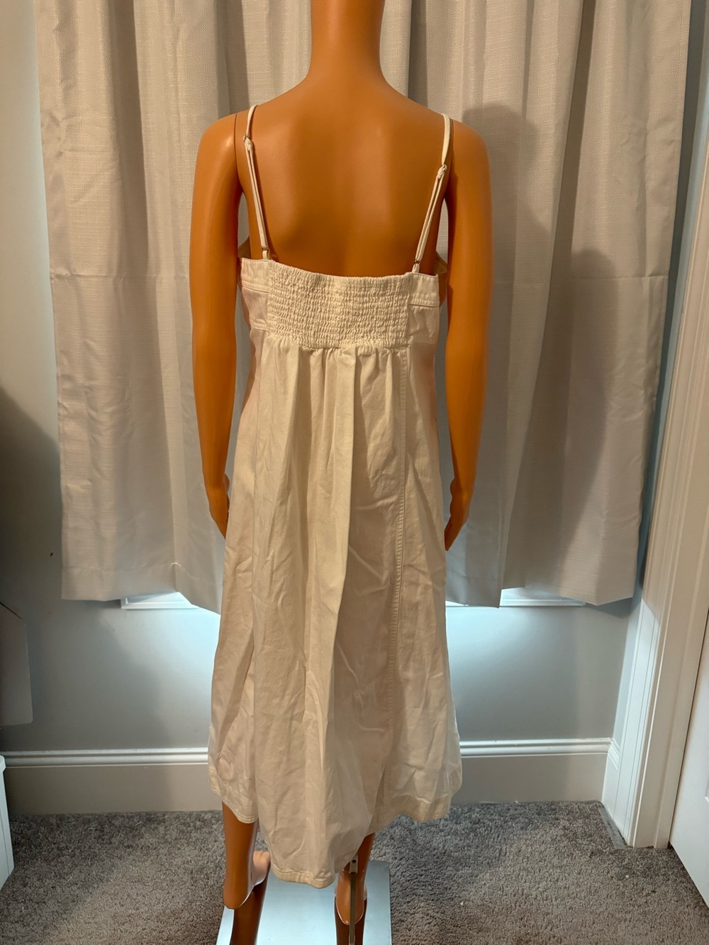 Cool Free People size L white denim button up smocked sleeveless midi dress - Picture 6 of 6